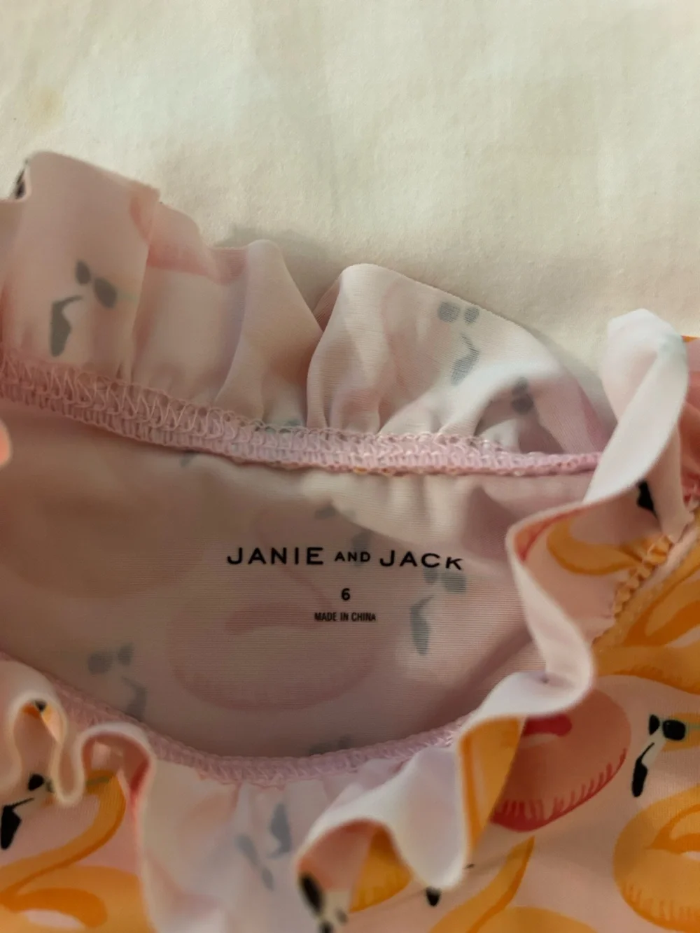 Janie and Jack Pink Rashguard with Yellow & Pink Flamingo Print